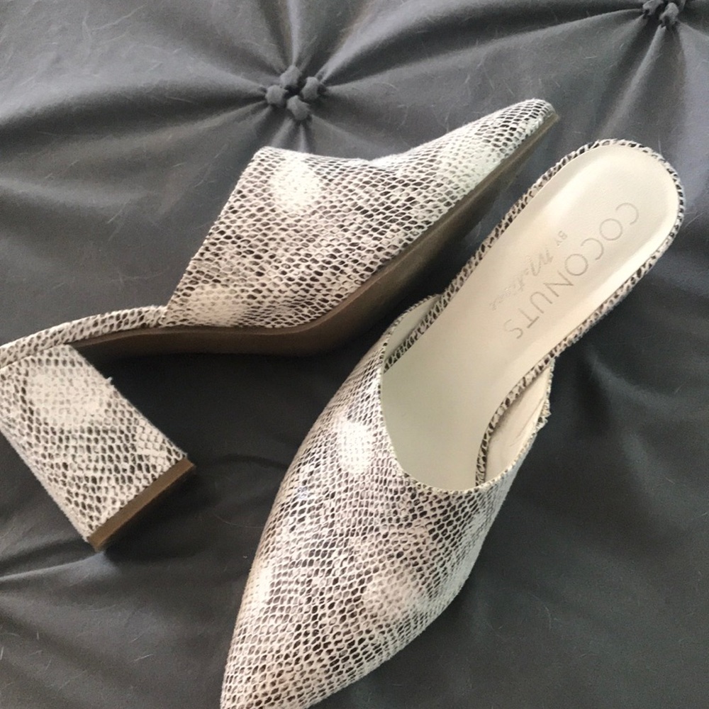 Coconuts White Snakeskin Mules
